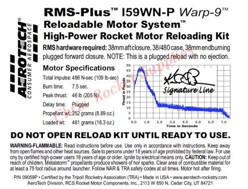 Aerotech I59WN-P Warp 9-White Lightning Rocket Motor